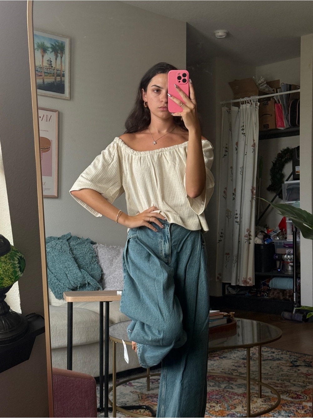 ASOS Cream Off-Shoulder Peasant Top